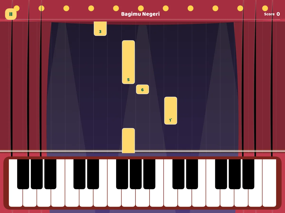 Song Stage: numbered notes fall toward a red pianika keyboard on a concert stage
